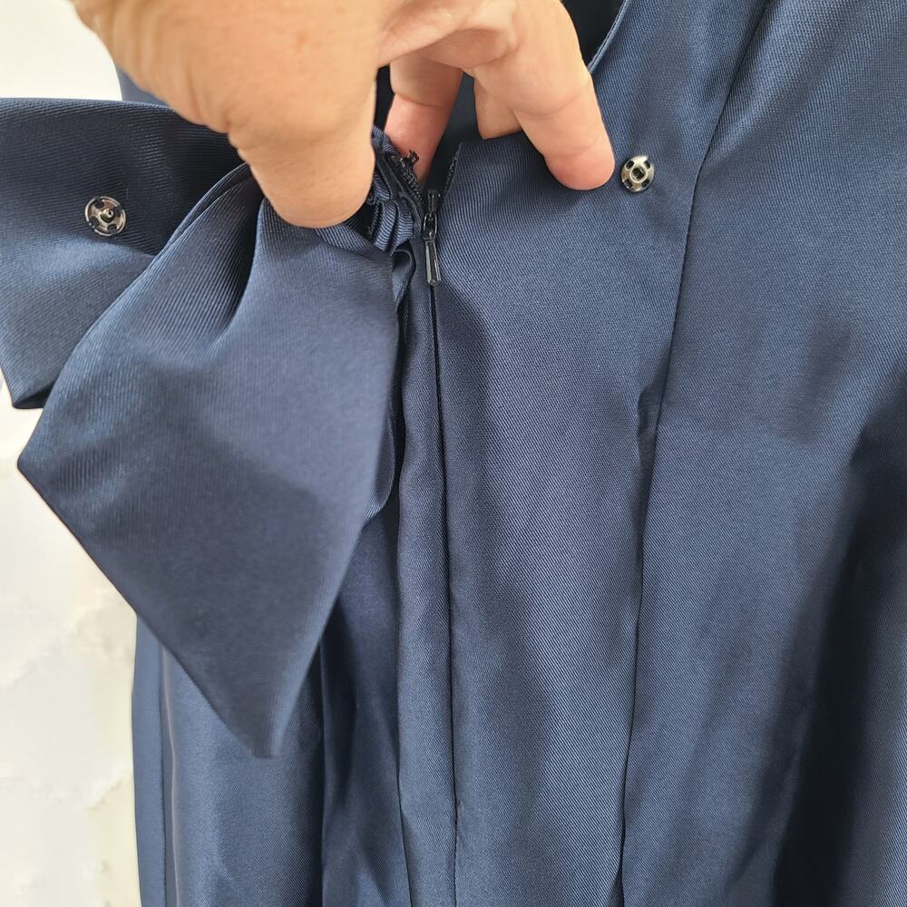 Alfred Sung D770 midnight navy sleeveless satin trumpet gown Size 18 black tie - Picture 12 of 16